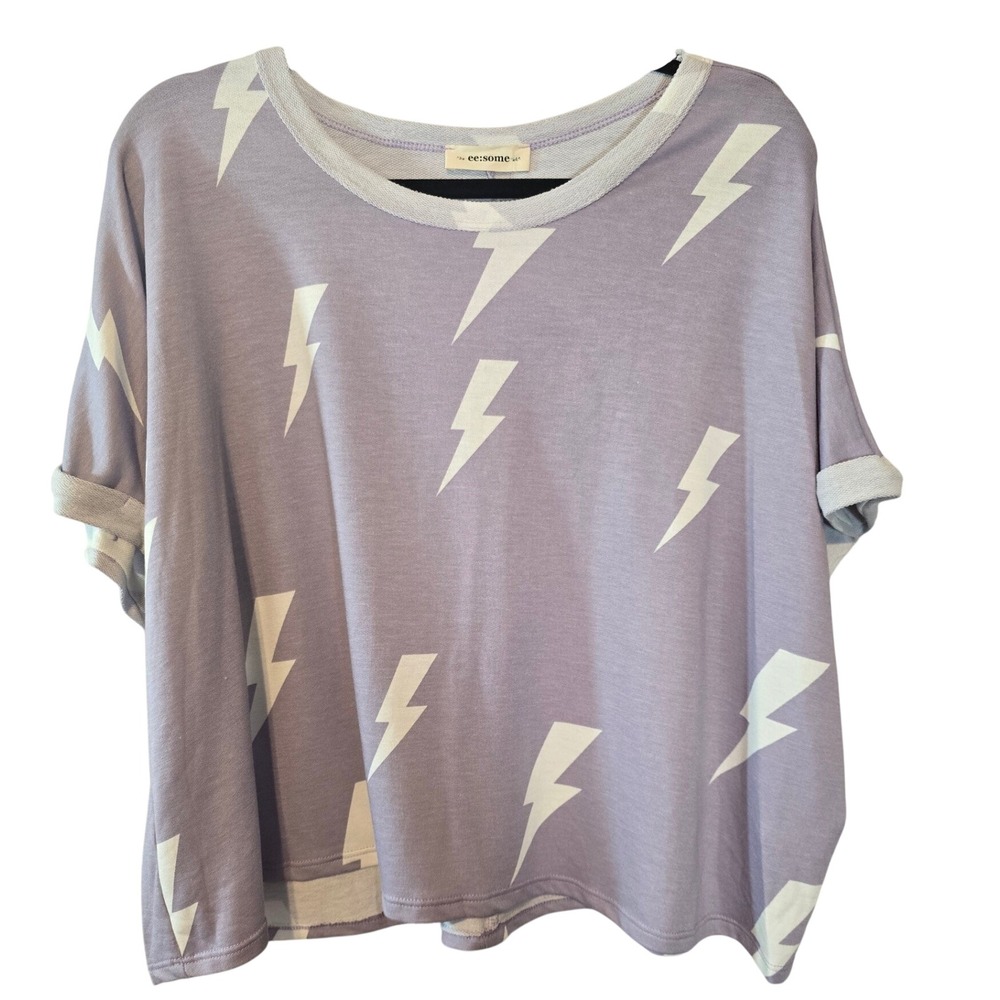 Eesome Women Lavender Lightning Bolt Print Oversized French Terry Top Medium NEW